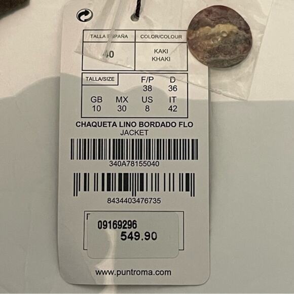 Punt Roma Taupe 100% Linen Embroidered Lace Cottage Coastal Jacket NWT Size 8 - Picture 9 of 12